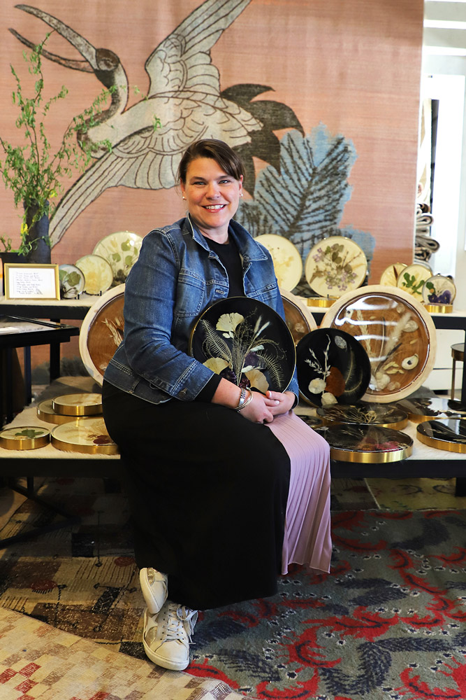 Ellen McEnaney, WCDS first grade teacher, and her resin flower decor